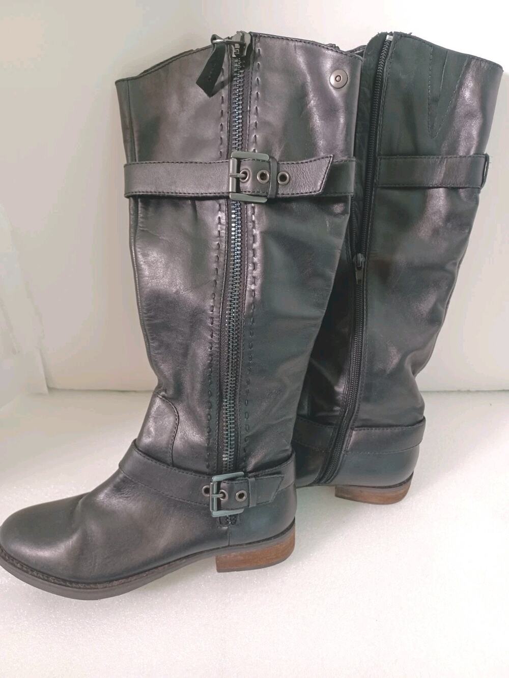 Steve Madden Sonnya Black Genuine Leather Riding Boots 8.5